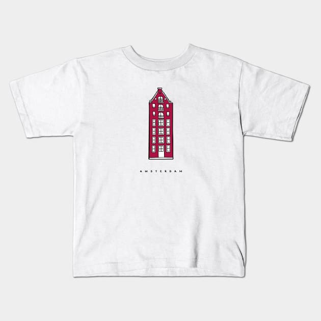 Red Dutch Houses in the street of Amsterdam, Netherlands. Build your collection. Kids T-Shirt by ArchiTania